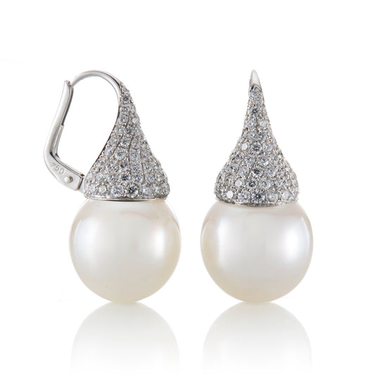 South Sea Pearl & Pavé Diamond Kiss Earrings