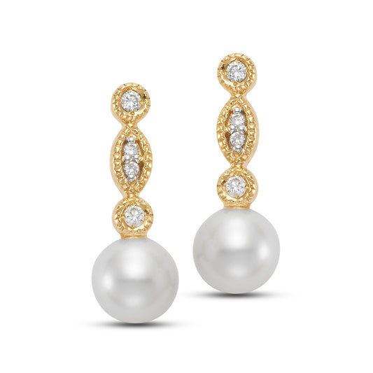 Millegrain Pearl & Diamond Earrings