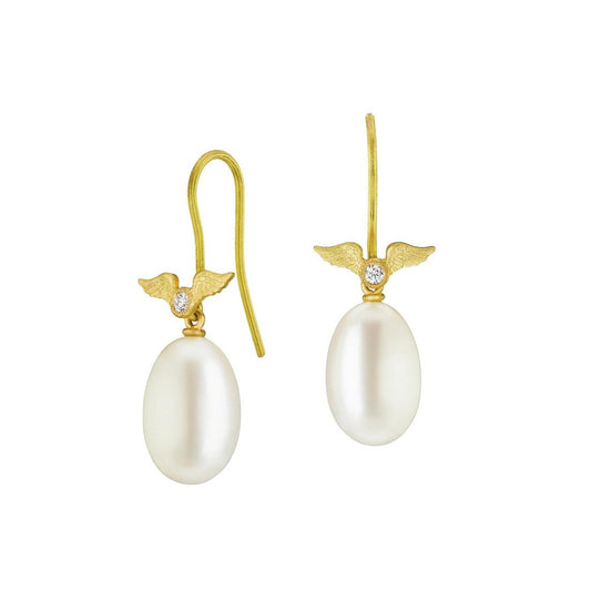 Anthony Lent Flying Diamond & Pearl Drop Earrings