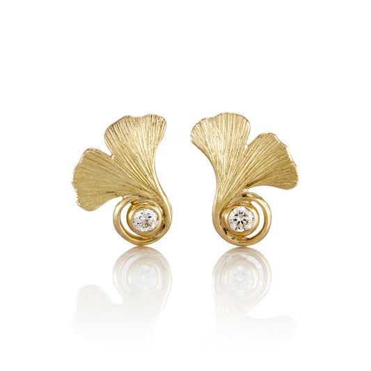 Gudrun Langner x Gump's Ginkgo Leaf & Diamond Stud Earrings